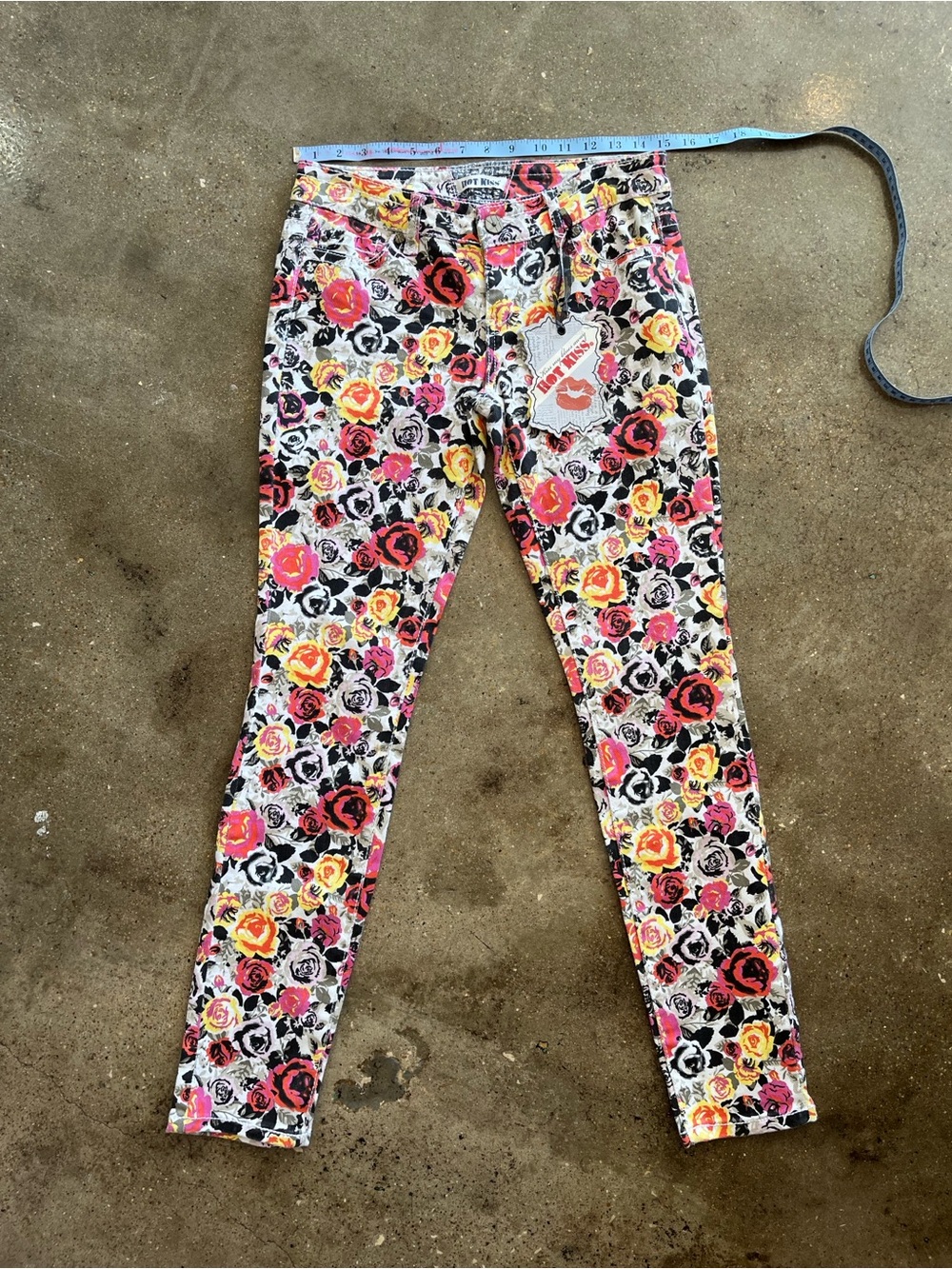 Hot Kiss Girls Floral Leggings - Pink, Yellow & Black